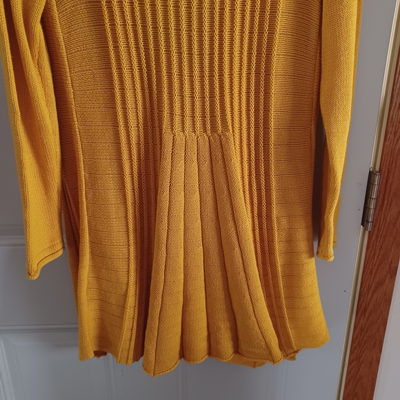Open-Front Knit Cardigan Sweater Mustard Yellow Size M Cozycore Autumn Boho Chic - Picture 9 of 13